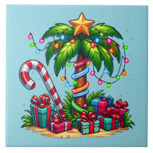 Tropical Christmas Holiday Palm Tree Ceramic Tile