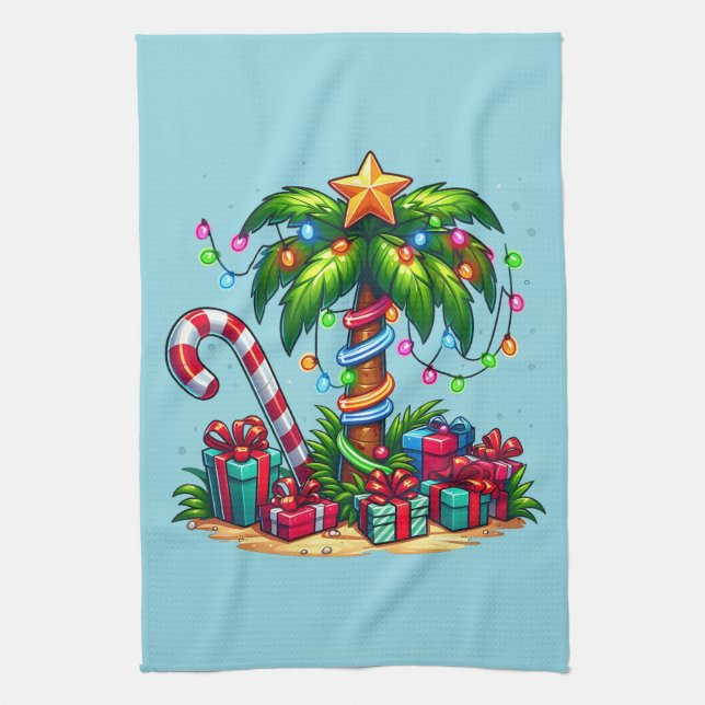 Tropical Christmas Holiday Palm Tree Kitchen Towel (Vertical)