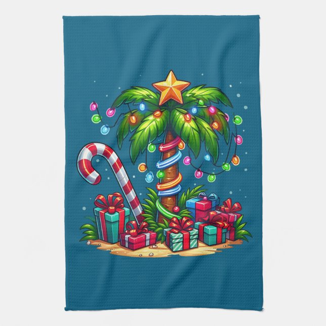 Tropical Christmas Holiday Palm Tree Kitchen Towel (Vertical)