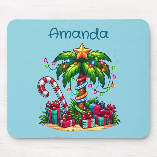 Tropical Christmas Holiday Palm Tree Mouse Pad (Front)