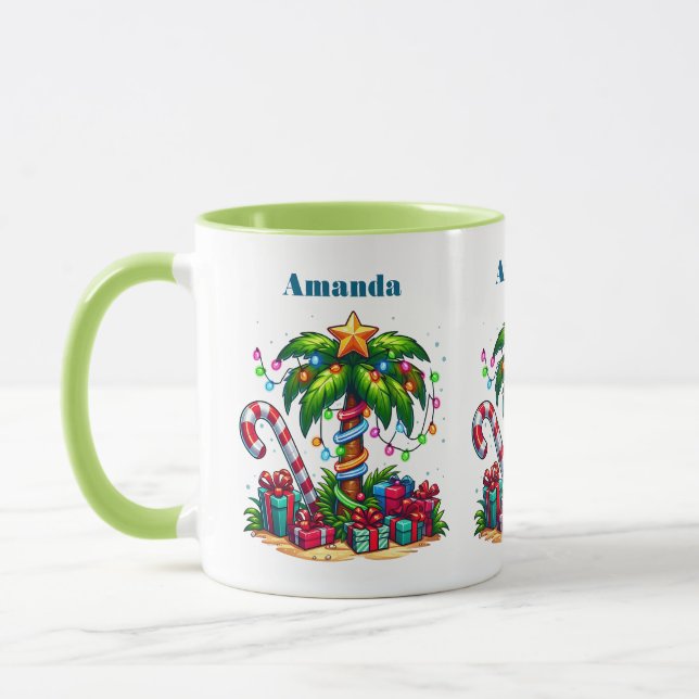 Tropical Christmas Holiday Palm Tree Mug (Left)