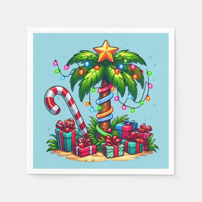 Tropical Christmas Holiday Palm Tree Napkins (Front)