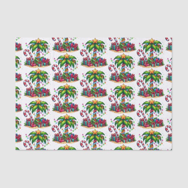 Tropical Christmas Holiday Palm Tree Pattern Tissue Paper (Front)