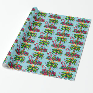 Tropical Christmas Holiday Palm Tree Pattern Wrapping Paper