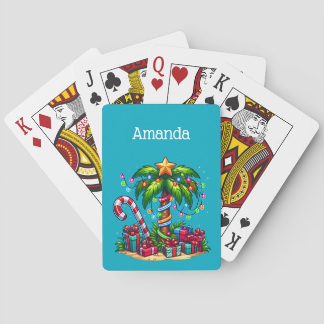 Tropical Christmas Holiday Palm Tree Poker Cards (Back)