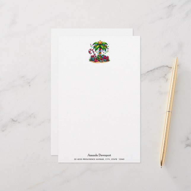 Tropical Christmas Holiday Palm Tree Stationery (Front/Back In Situ)