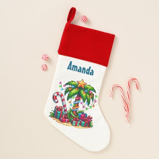 Tropical Christmas Holiday Palm Tree Stocking (Front)