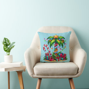 Tropical Christmas Holiday Palm Tree Throw Pillow
