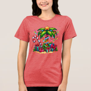 Tropical Christmas Holiday Palm Tree Tri-Blend Shirt