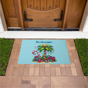 Tropical Christmas Holiday Palm Tree Welcome Doormat