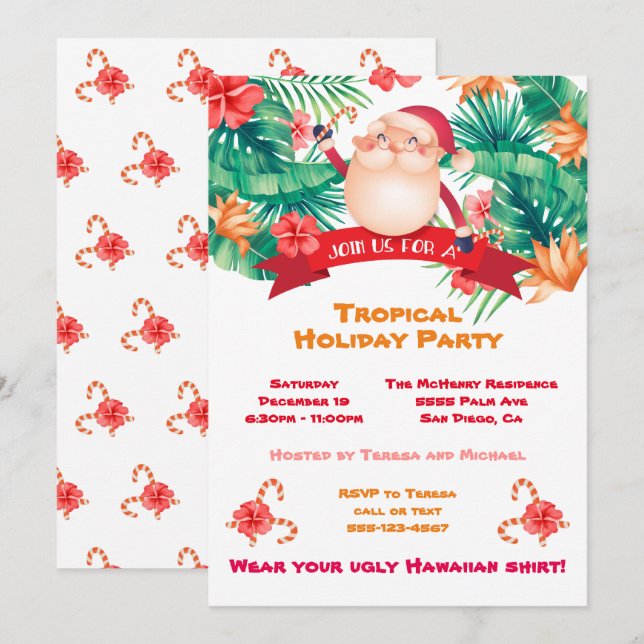 Tropical Christmas Holiday Party Invitation (Front/Back)