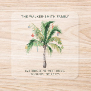 Tropical Christmas Holidays Family Return Address Square Sticker
