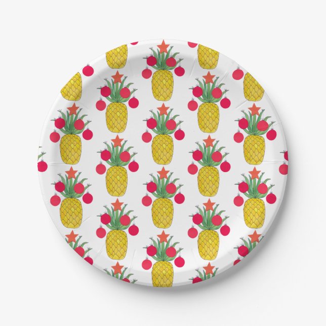 Tropical Christmas Holidays Pineapple Paper Plates (Front)