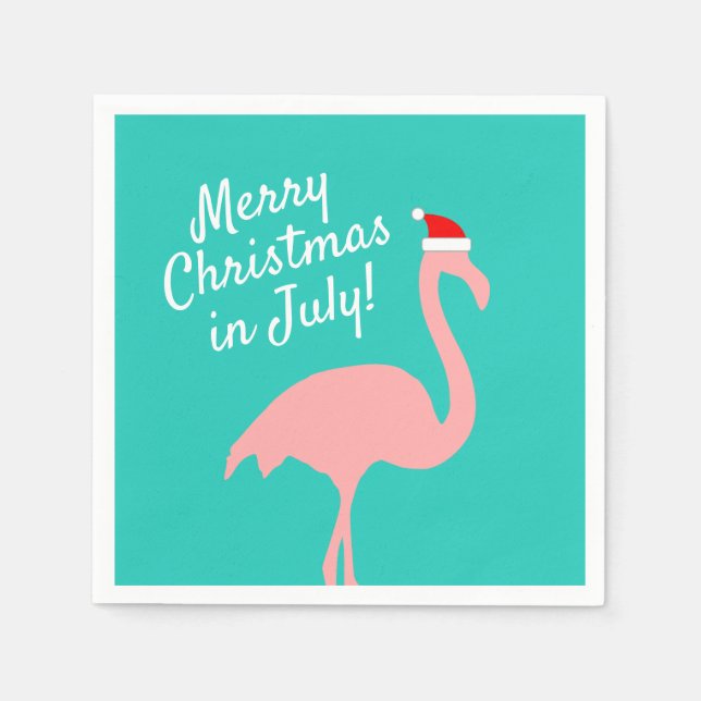 Tropical Christmas in July Santa flamingo party Napkins (Front)