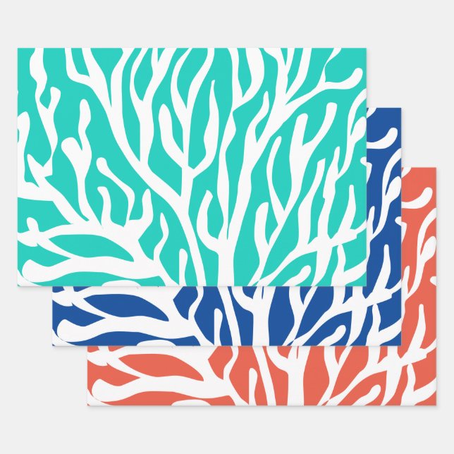 Tropical Christmas in July white sea coral print Wrapping Paper Sheets (Set)
