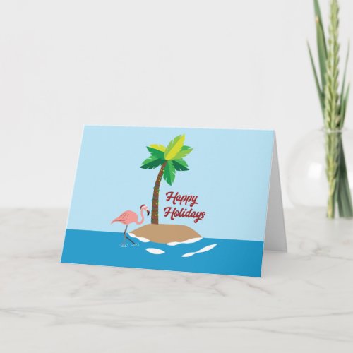 Tropical Christmas Island with Flamingo Card