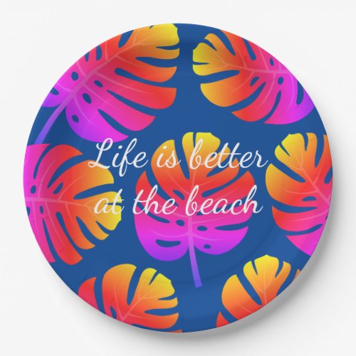 Tropical Christmas July neon color Monstera leaf Paper Plates