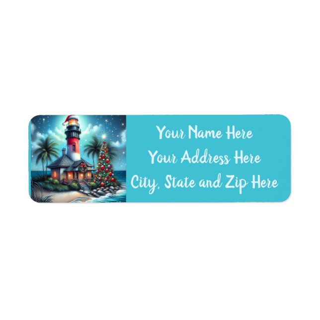 Tropical Christmas Lighthouse Return Address Label (Front)