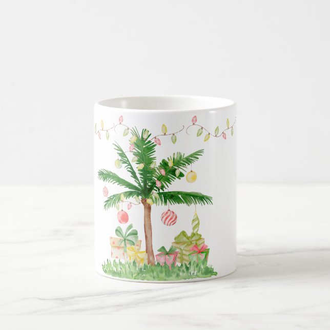 Tropical Christmas Lights Whimsical Watercolor Coffee Mug (Center)