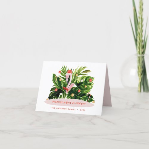 Tropical Christmas modern palm botanical Flamingo Holiday Card