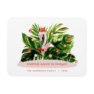 Tropical Christmas modern palm botanical Flamingo  Magnet