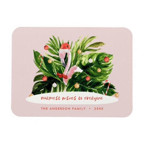 Tropical Christmas modern palm botanical Flamingo  Magnet