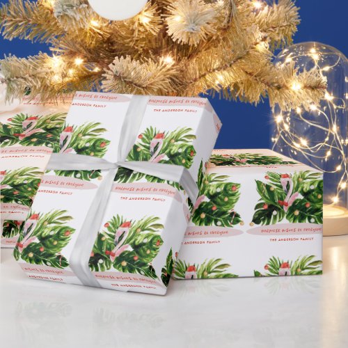 Tropical Christmas modern palm botanical Flamingo Wrapping Paper