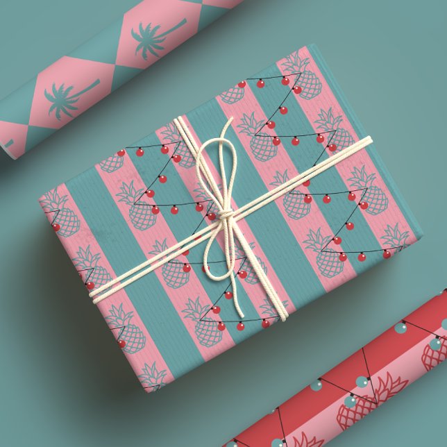 Tropical Christmas - Modern Preppy Pink Pineapple  Wrapping Paper Sheets (Creator Uploaded)