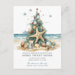 Tropical Christmas Moving Announcement<br><div class="desc">This festive tropical Christmas moving announcement card features a Christmas tree adorned with beach shells. The card is perfect for sending to friends and family during the holiday season to let them know about your new address while also incorporating your love of the tropics. The front of the card features...</div>