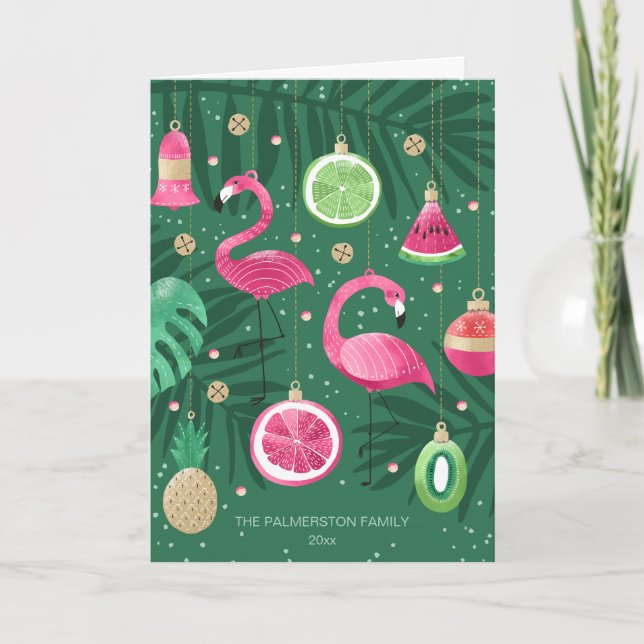 Tropical Christmas Ornaments Custom Photo Folded Card (Front)