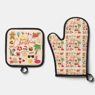 Tropical Christmas Oven Mitt & Pot Holder Set