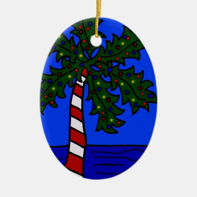 Tropical Christmas Palm Ceramic Ornament (Front)