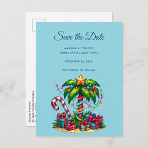 Tropical Christmas Palm Tree Announcement Postcard