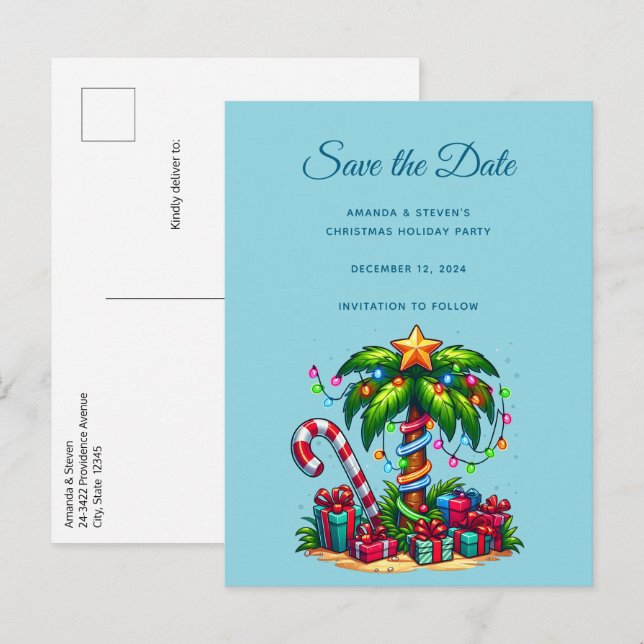 Tropical Christmas Palm Tree Announcement Postcard (Front/Back)