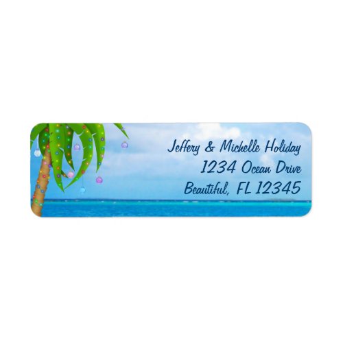 Tropical Christmas Palm Tree Beach Address Label