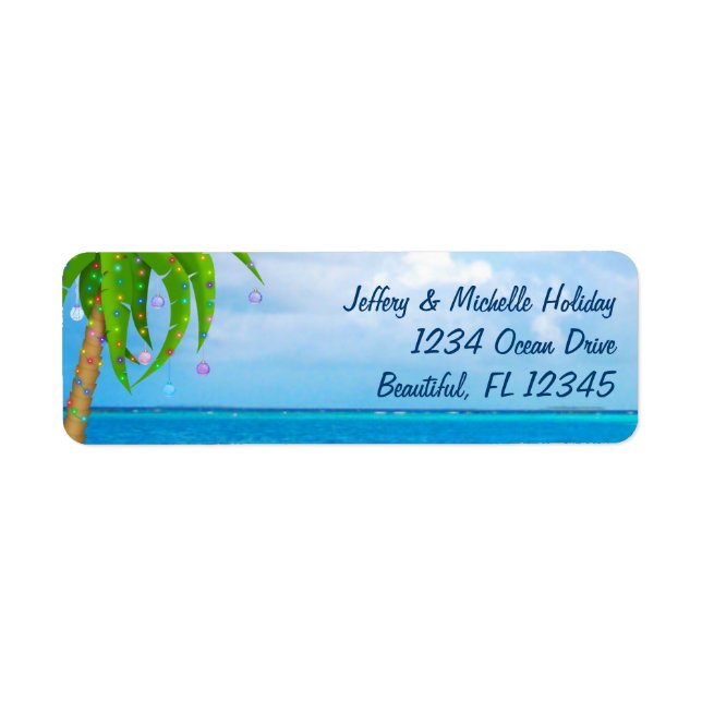 Tropical Christmas Palm Tree Beach Address Label (Front)