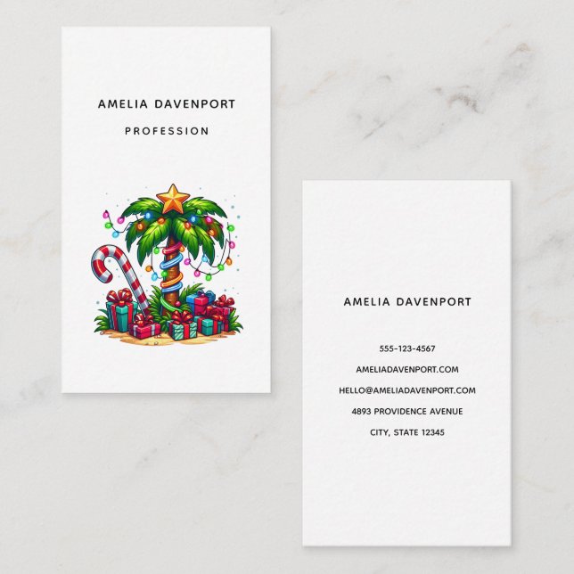 Tropical Christmas Palm Tree Business Card (Front/Back)