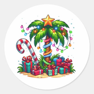 Tropical Christmas Palm Tree Classic Round Sticker