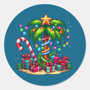 Tropical Christmas Palm Tree Classic Round Sticker
