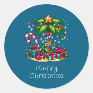 Tropical Christmas Palm Tree Classic Round Sticker