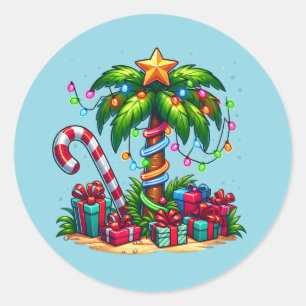 Tropical Christmas Palm Tree Classic Round Sticker