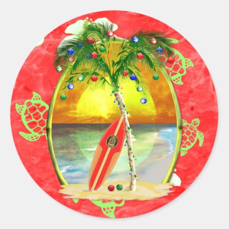 Tropical Christmas Palm Tree Classic Round Sticker