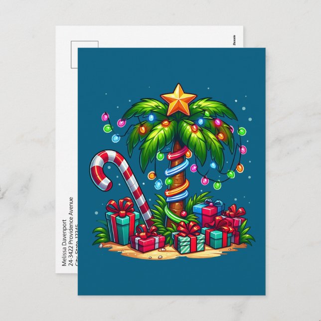 Tropical Christmas Palm Tree Holiday Postcard (Front/Back)