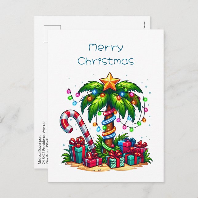 Tropical Christmas Palm Tree Holiday Postcard (Front/Back)