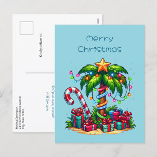 Tropical Christmas Palm Tree Holiday Postcard