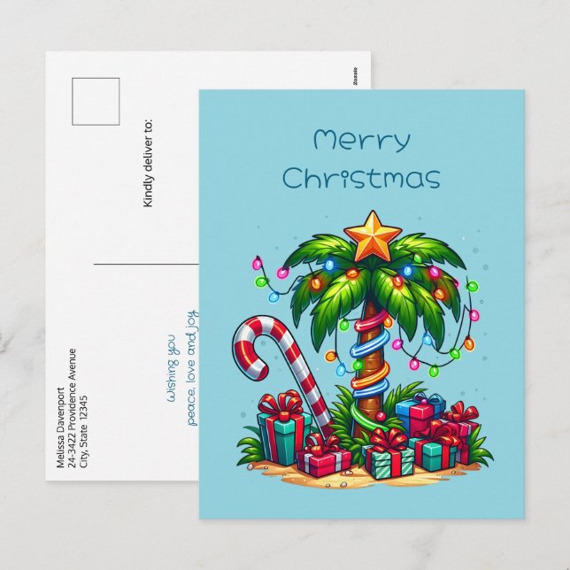 Tropical Christmas Palm Tree Holiday Postcard (Front/Back)