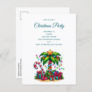 Tropical Christmas Palm Tree Invitation Postcard