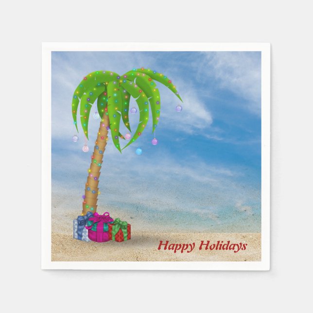 tropical Christmas palm tree on beach Napkins (Front)