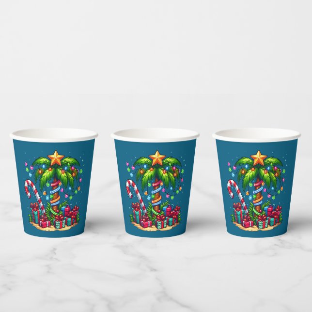 Tropical Christmas Palm Tree Paper Cups (Multi)