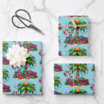 Tropical Christmas Palm Tree Pattern Wrapping Paper Sheets<br><div class="desc">Wrapping paper sheets with a seasonal holiday image. A tropical palm tree decorated in festive lights with a star on top. A giant red and white candy cane sticking out of the sand. Christmas presents under the tree. Whimsical and fun.</div>
